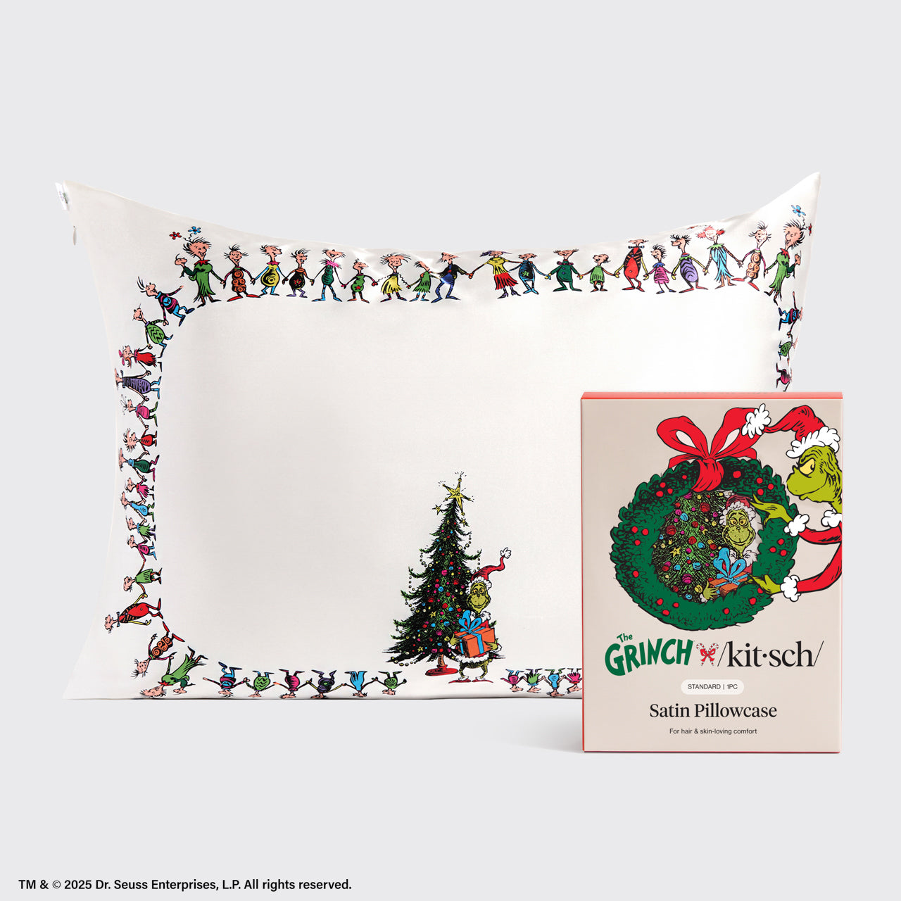 The Grinch x Kitsch Satin Pillowcase in Whoville