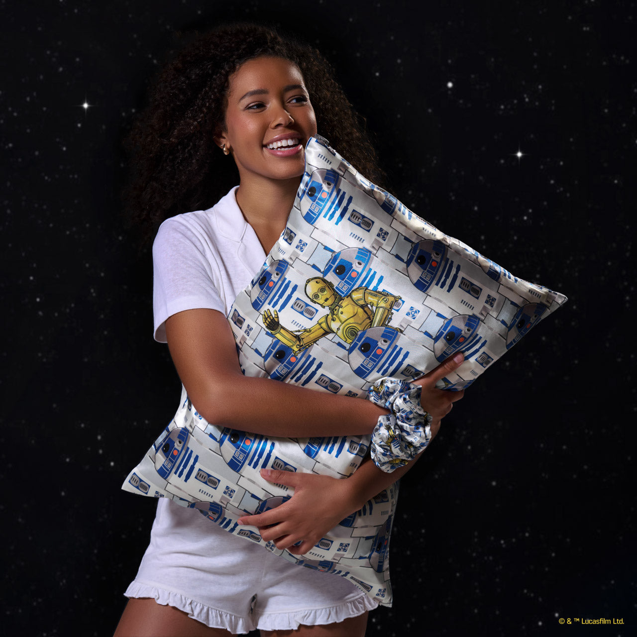 Star Wars™ & Kitsch Funda de almohada de satén R2-D2 y C-3PO