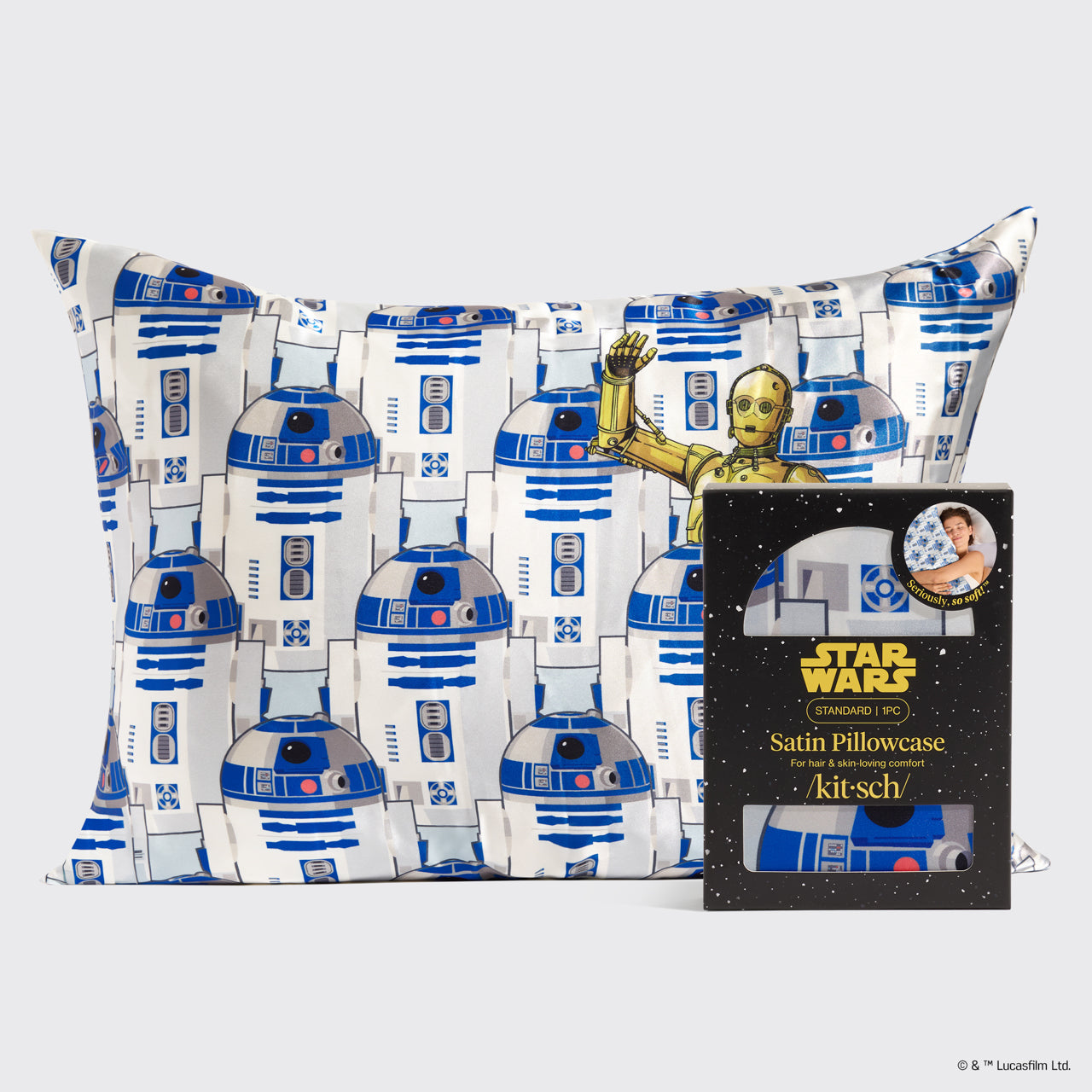 Star Wars™ & Kitsch Funda de almohada de satén R2-D2 y C-3PO