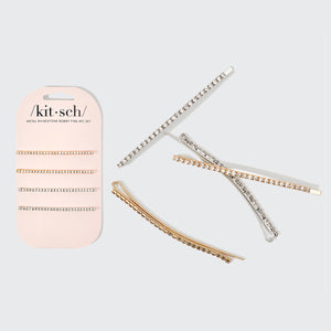 Set di 4 forcine extra lunghe con strass metallici - Oro e argento
