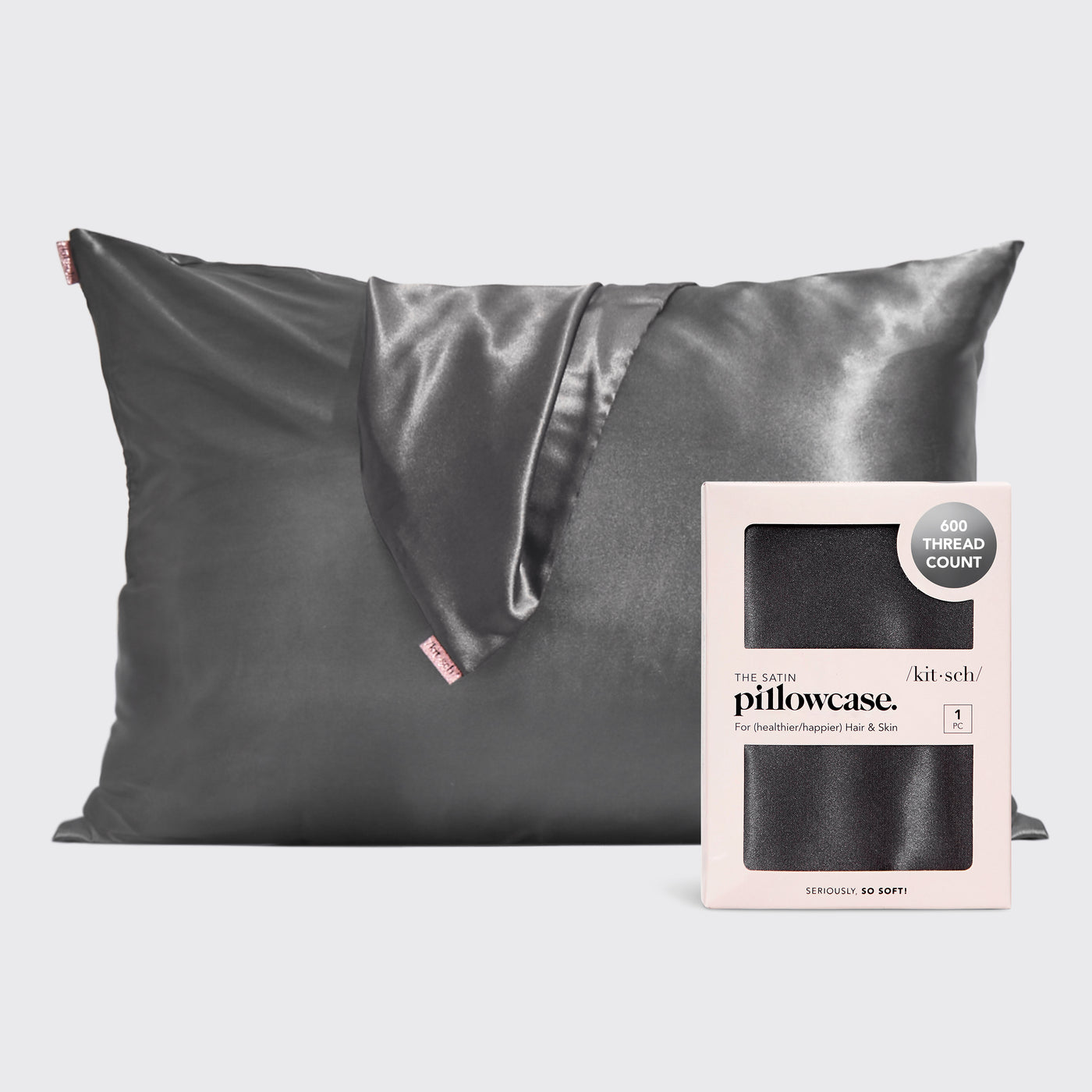 Set 4 fundas de almohada de satén en gris marengo