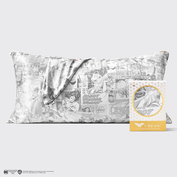 Wonder Woman x Kitsch Funda de almohada de satén - Comic Print | King