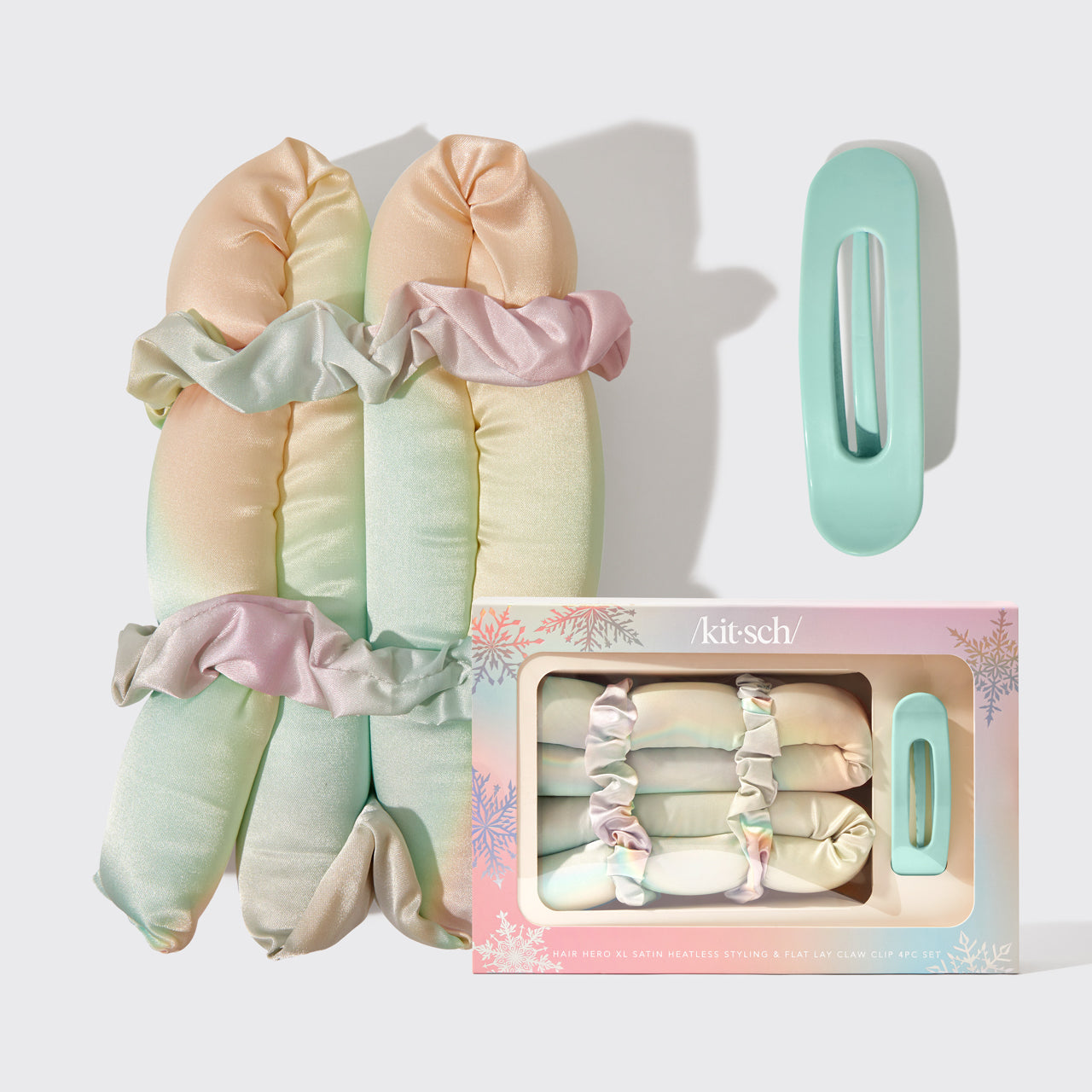 Set de 4 unidades - Rizador sin calor de cabello satinado y Pinza de estilo plano - Aura