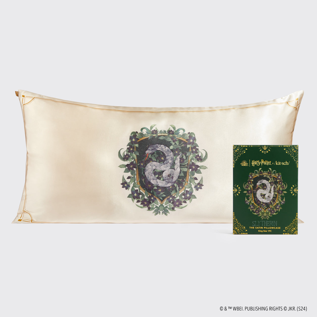 Kitsch x Harry Potter Taie d'oreiller en satin Serpentard - King