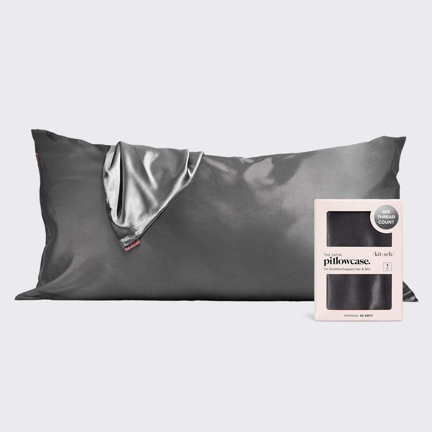 Set 2 fundas de almohada de satén en gris marengo - King