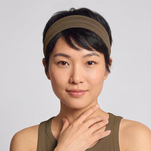KITSCH Sedona Active Headbands 3pc Set — lifestyle model shot showcasing the 3-piece set in warm sedona-inspired neutral hues