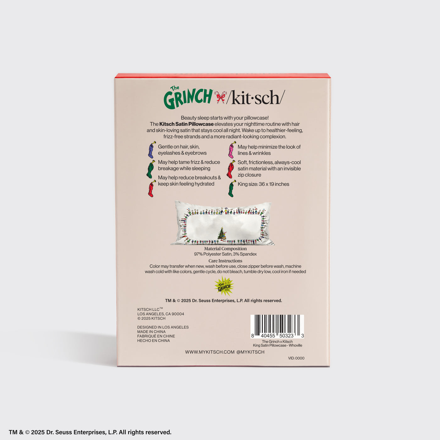 The Grinch x Kitsch Satin Pillowcase in Whoville - King