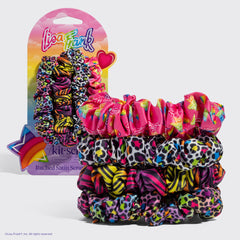 Lisa Frank x Kitsch Geraffte Satin-Haargummis in Rainbow Leopard