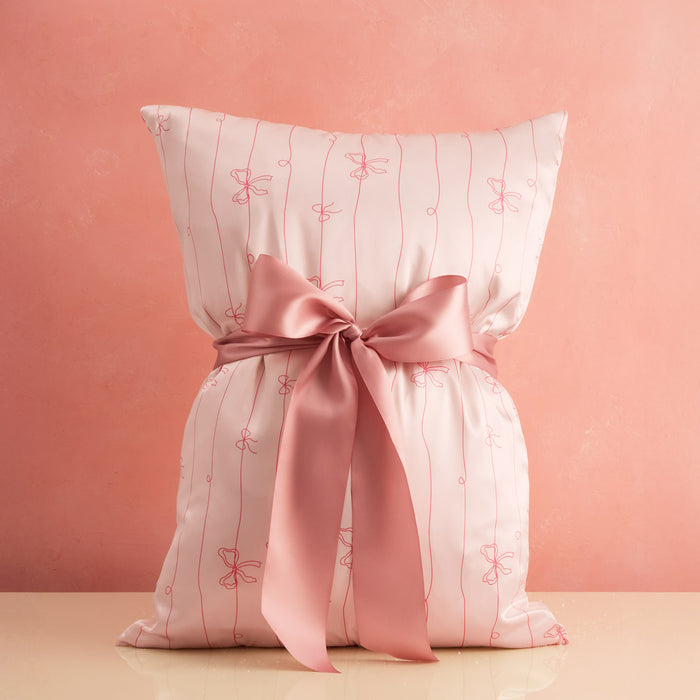 Satin Pillowcase in Striped Bows