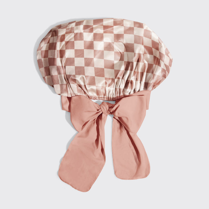 Gorro de satén extra grande - cuadros terracotta