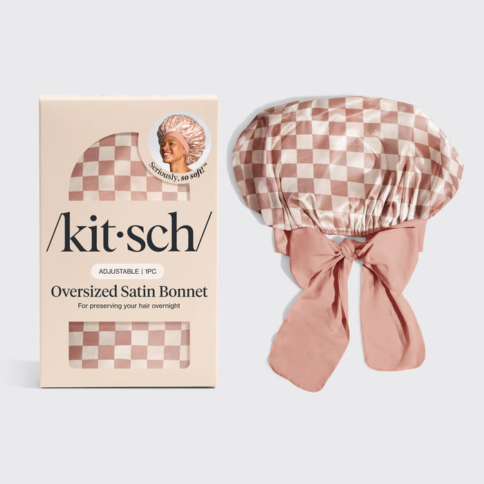 Gorro de satén extra grande - cuadros terracotta