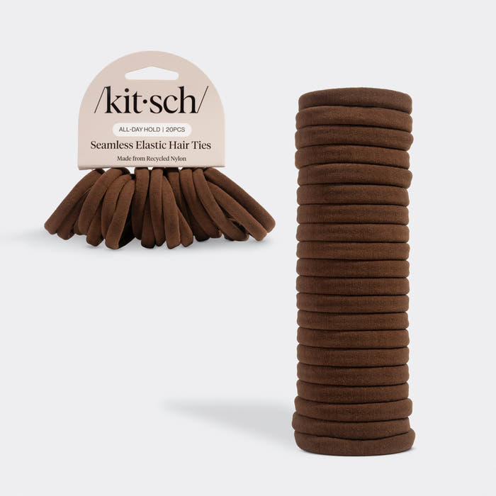 Set de 20 elásticos para el cabello sin costuras color chocolate