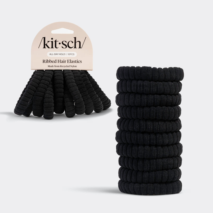 Elásticos para el cabello acanalados color negro