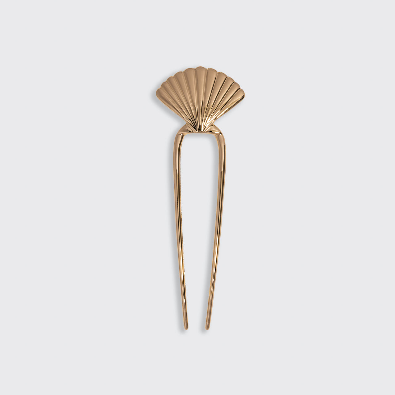 KITSCH Metal Clam Shell French Hair Pin Gold — standalone product shot on white background — full pin detail showing gold fan clam shell top and U-shaped metal prongs — Secure Hold | 1PC — unique shell design adds a refined, coastal vibe — smooth metal finish glides through strands without snagging