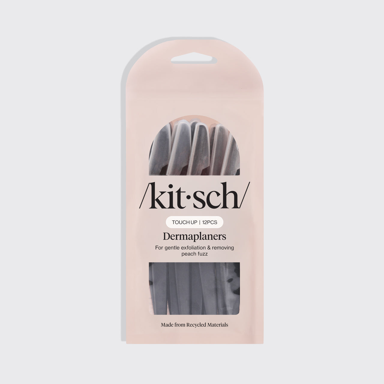 Kitsch Touch Up Dermaplaners 12pc in Black in recyclable blush-pink retail packaging, front of pack
