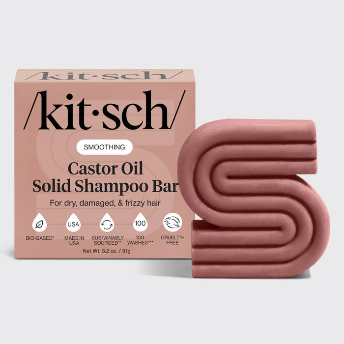 KITSCH Castor Oil Nourishing Shampoo Bar — hero product shot — Formulated with Castor Oil known to enhance the appearance of healthy, nourished hair — nourishes your scalp to help decrease hair breakage & damage