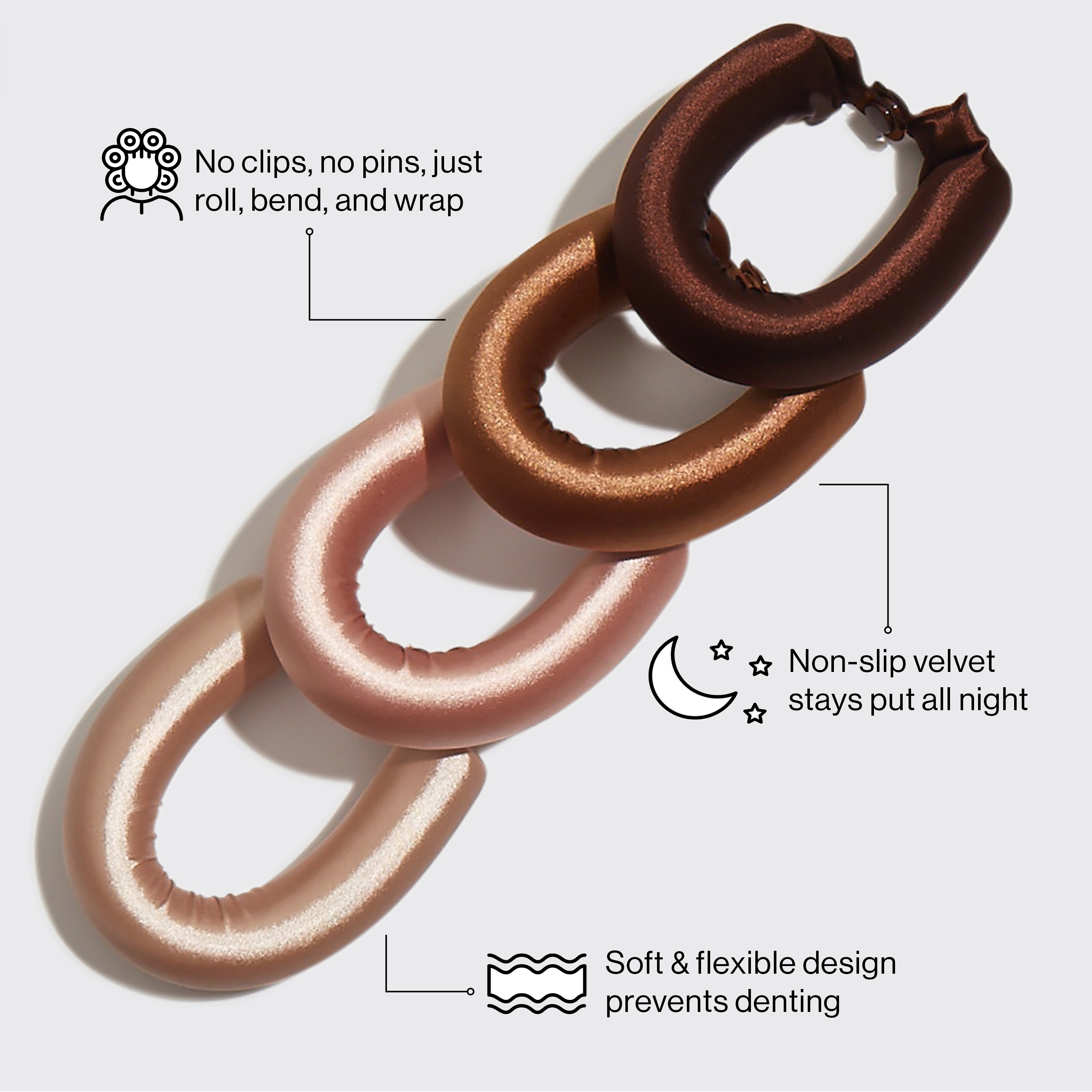 Satin-Flexi-Stäbe Für Hitzefreie Jumbo-Locken über Nacht – 3 Stück, Schwarz, Für Alle Haartypen