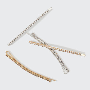 Spille in metallo con strass extra lunghe 4 pezzi - oro e argento