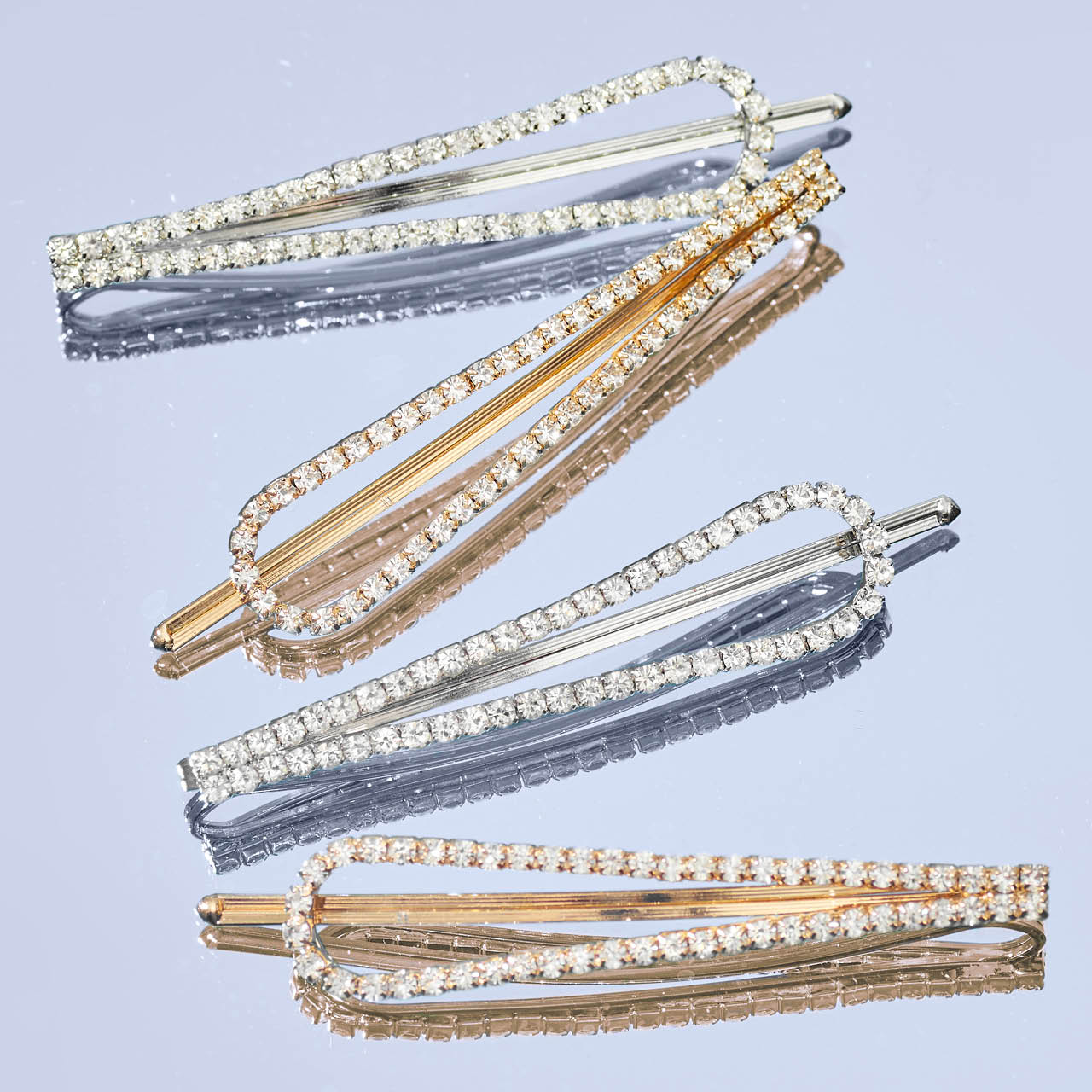Bobby Pins com gotas de strass em metal 4pcs - Ouro e Prata
