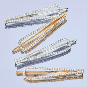 Bobby Pins com gotas de strass em metal 4pcs - Ouro e Prata