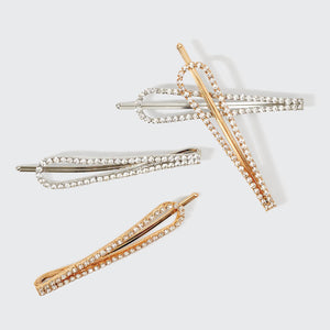 Bobby Pins com gotas de strass em metal 4pcs - Ouro e Prata