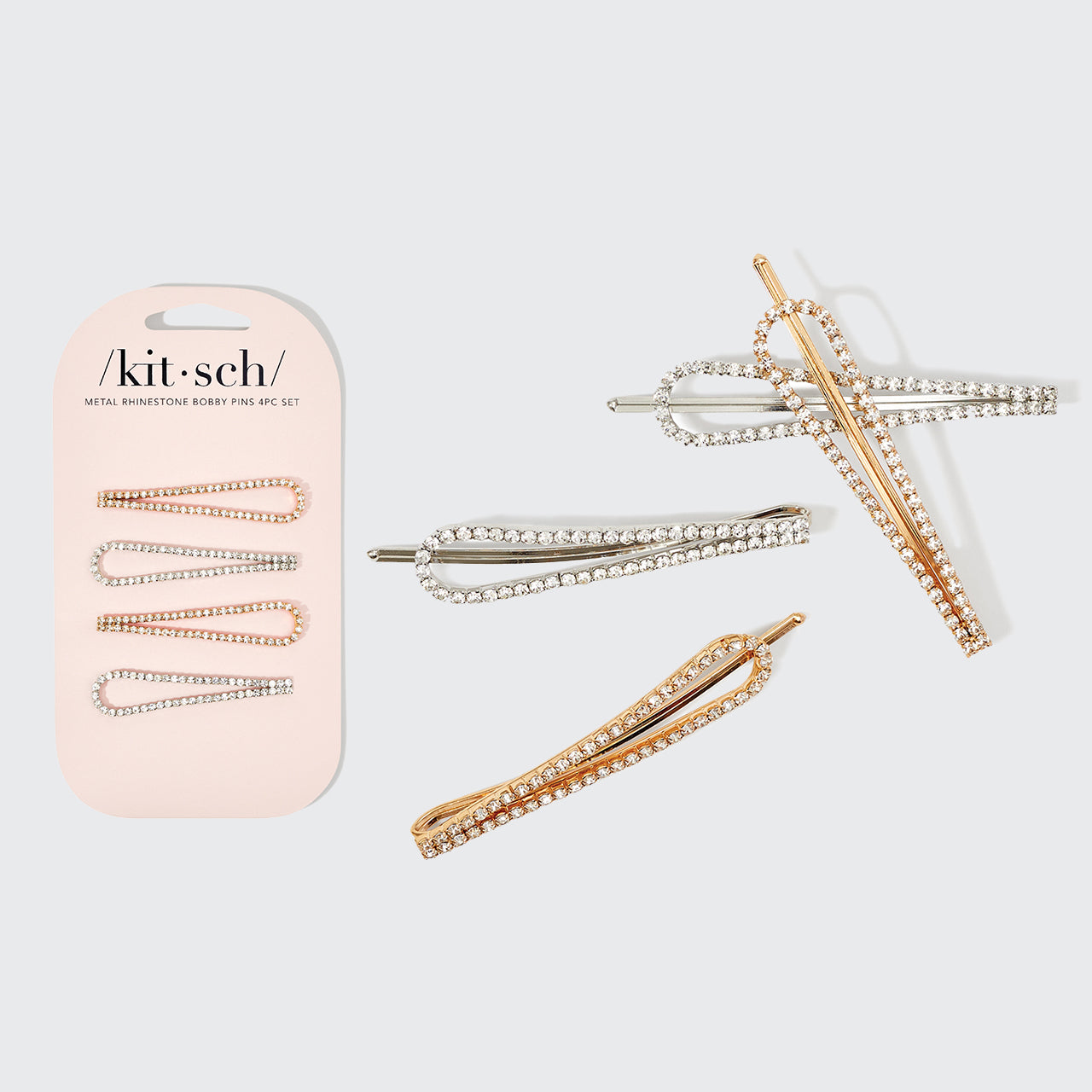 Bobby Pins com gotas de strass em metal 4pcs - Ouro e Prata