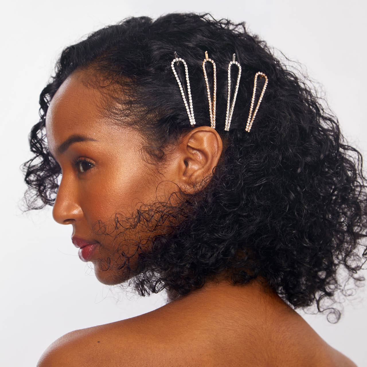 Bobby Pins com gotas de strass em metal 4pcs - Ouro e Prata