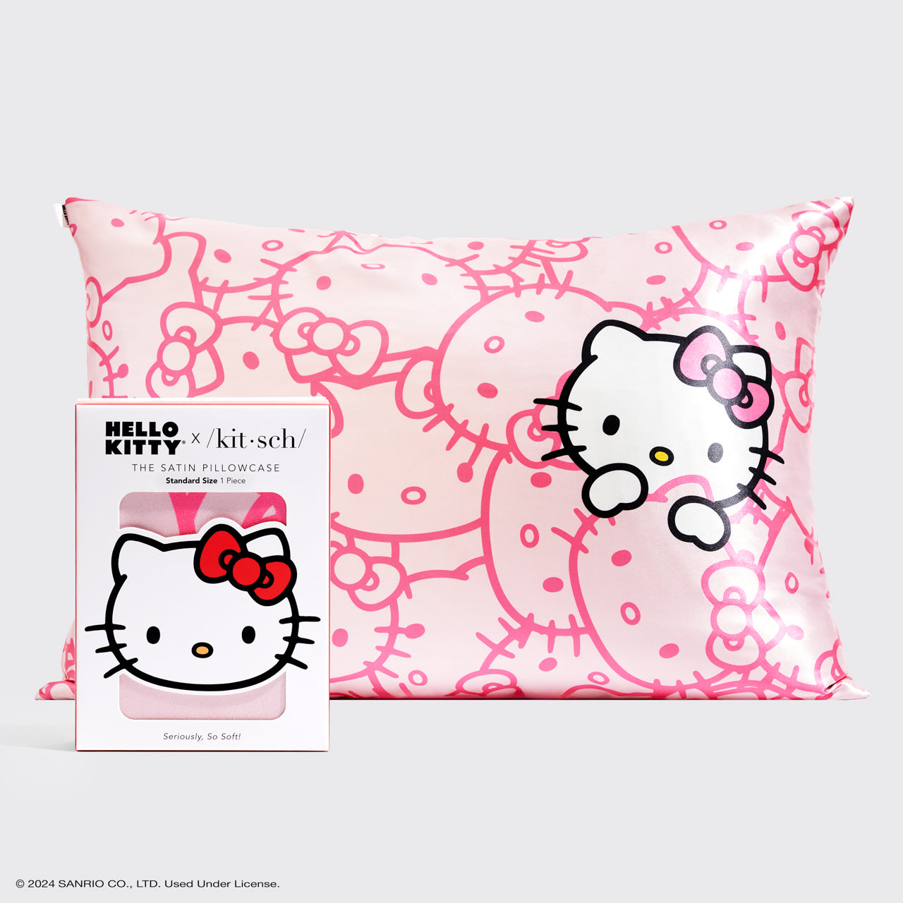 Satin Kopfkissenbezug Hello Kitty x Kitsch - Rosa Hello Kitty Gesichter