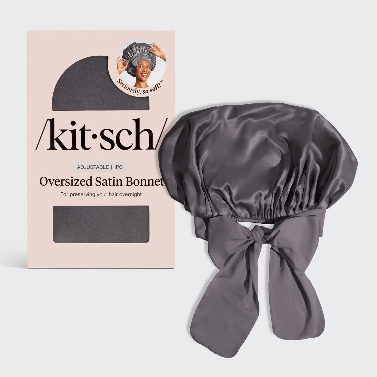 Übergroße Satin-Haube - Holzkohle