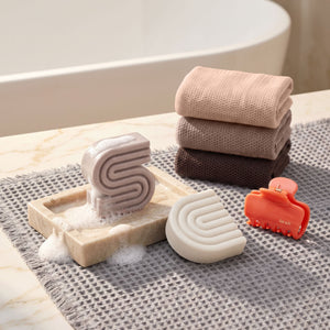 Kitsch Rice Water Shampoo and Conditioner Bar Summer Welcome Kit with free African Net Sponge and Quick-Dry Bath Mat